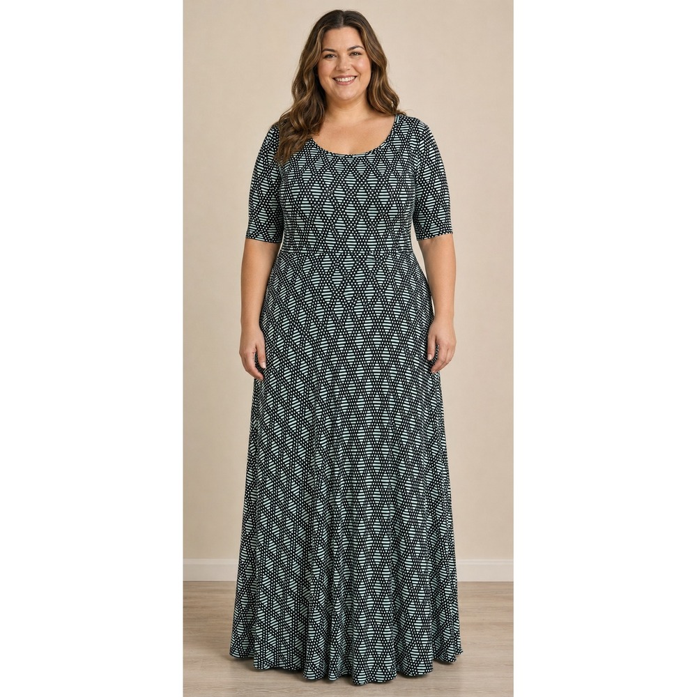 LuLaRoe Nicole Maxi Dress‎ Geometric Boho Whimsigoth Black Mint Textured 2X